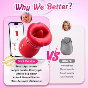 Vibrator Adult Sex Toys for Women - Sovokn 5IN1 Mouth Sucking Vibrator Rose Sex Toy, 10 Tongue Licking, 3 Auto & 1 Manual Sucking Adult Toys New APP, Anal Clit Nipple Vibrators Female Couples Sex Toys (Copy) (Copy)
